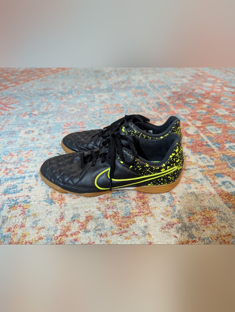 Nike Tiempo Rio II Indoor Soccer Shoes Youth 5.5Y Wmns 7 Black Green 631626-007